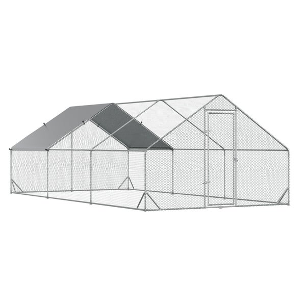 PawHut Hühnerstall, Freilaufgehege, 3 x 6 x 2 m, Stahl, Silber+Grau