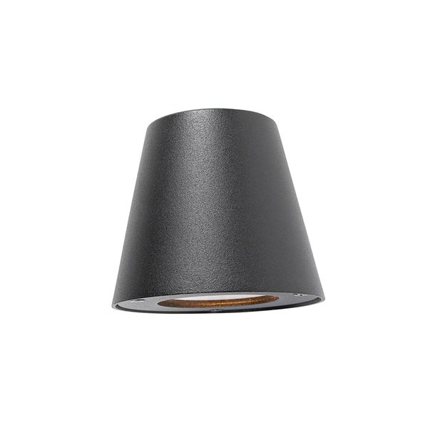 Konische Außenwandleuchte mit strukturierter Oberfläche und Lichtaustritt nach unten.