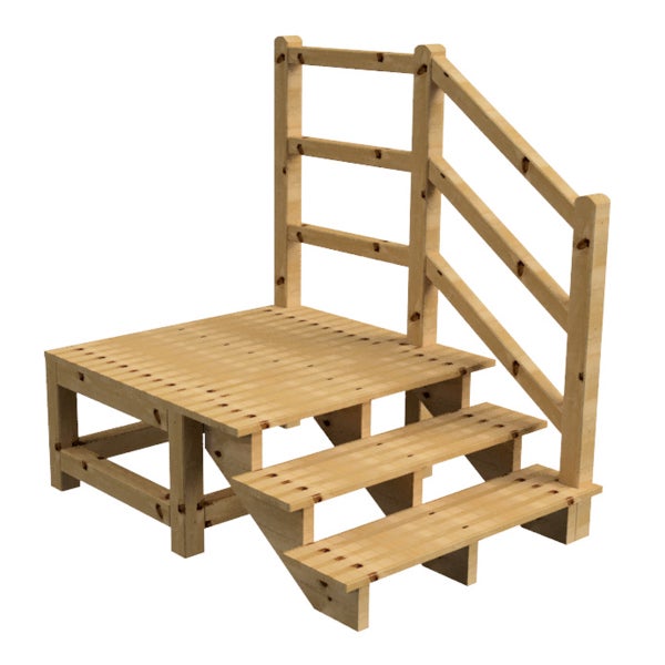 Holzpodest mit Treppe und Geländer für den Außenbereich