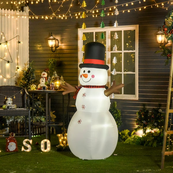 HOMCOM Weihnachten aufblasbarer Schneemann, wetterfest, LEDs, 100 x 80 x 182 cm, Polyester, Weiß+Schwarz