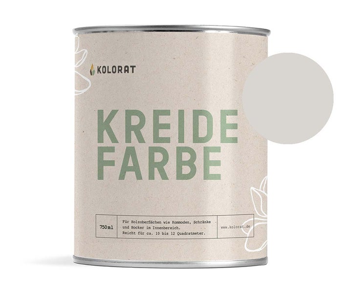 Kolorat Kreidefarbe für Möbel - ein helles, neutrales Greige - ein warmes, leicht beiges Hellgrau - Farbton Reispapier Nr. 112. Matter Kreidelack für innen - Möbellack, Möbelfarbe - Holzfarbe - Kreidefarbe für Holz