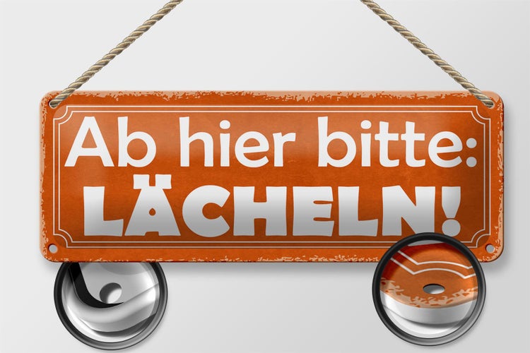 Blechschild Spruch 27x10cm ab hier bitte Lächeln Dekoration
