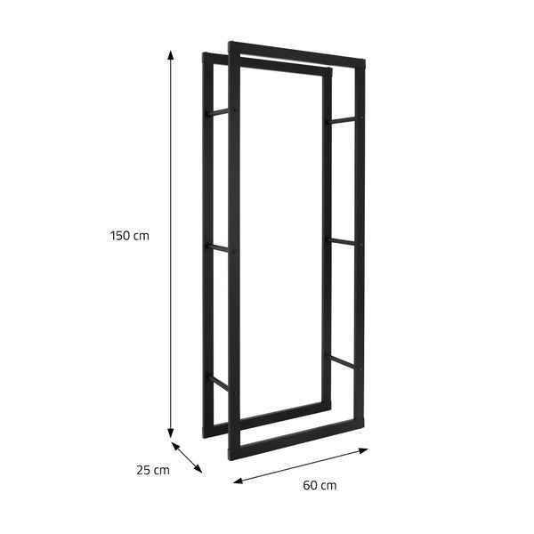 ML-Design Kaminholzregal 60x150x25 cm rechteckig, Schwarz, Metall, Innen/Außen, Brennholzregal Holzaufbewahrung aus beschichteter Stahl, Kaminholzständer Kaminholzhalter Feuerholzregal für Kamin/Ofen