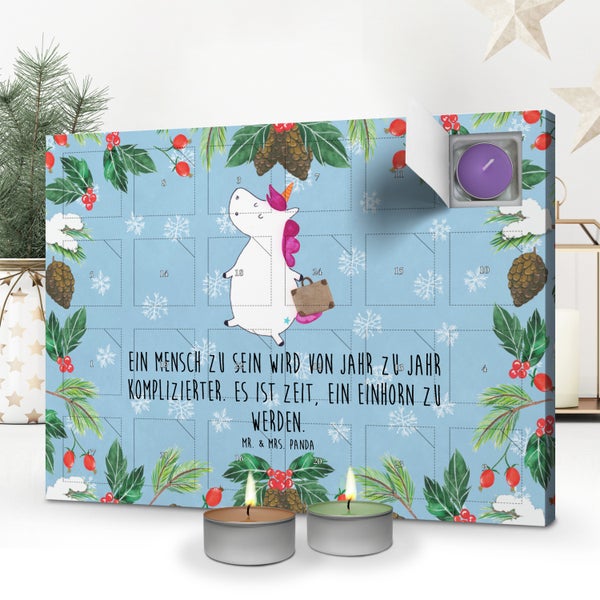 Mr. & Mrs. Panda Duftkerzen Adventskalender Einhorn Koffer - Blau Pastell