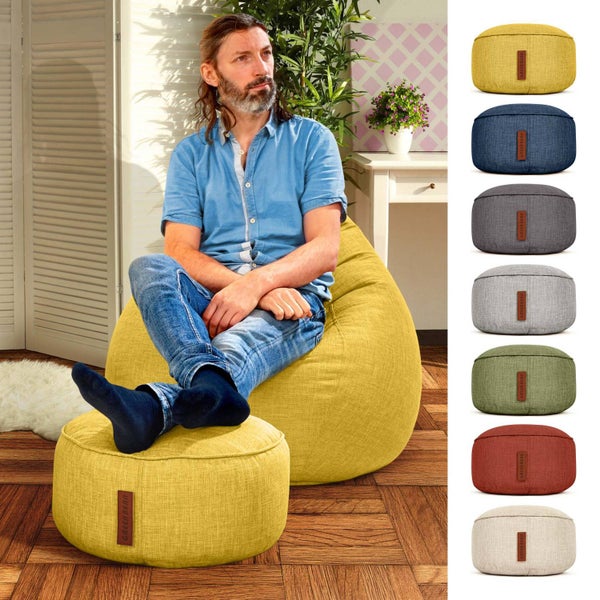 Green Bean Sitzsack-Hocker 45x25cm mit EPS-Perlen Füllung - Fußhocker Fußkissen Sitz-Pouf für Sitzsäcke - Bodenkissen für Kinder und Erwachsene - Fußablage Sitzkissen Sitzhocker Gelb