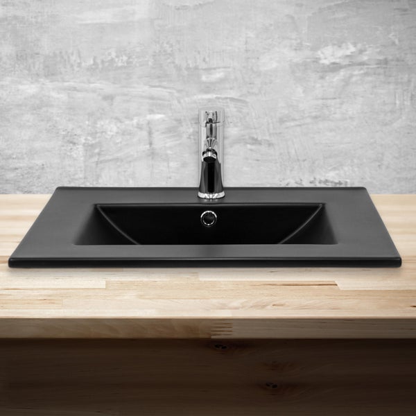 ML-Design Waschbecken Keramik Schwarz matt 61,5x17,5x47 cm Eckig, Einbauwaschbecken mit Hahnloch und Überlauf, Aufsatzwaschbecken Einbauwaschtisch Waschschale Handwaschbecken, für Badezimmer/Gäste-WC