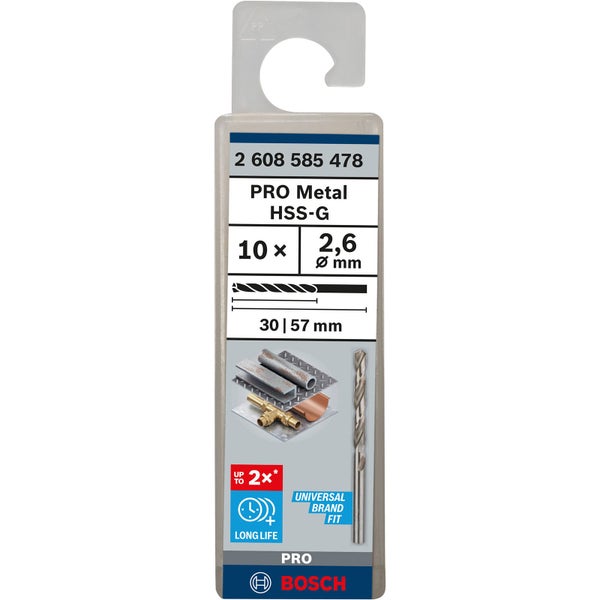 Bosch Pro Metall HSS G Bohrer Set, 10 Stück, 2,6 Millimeter