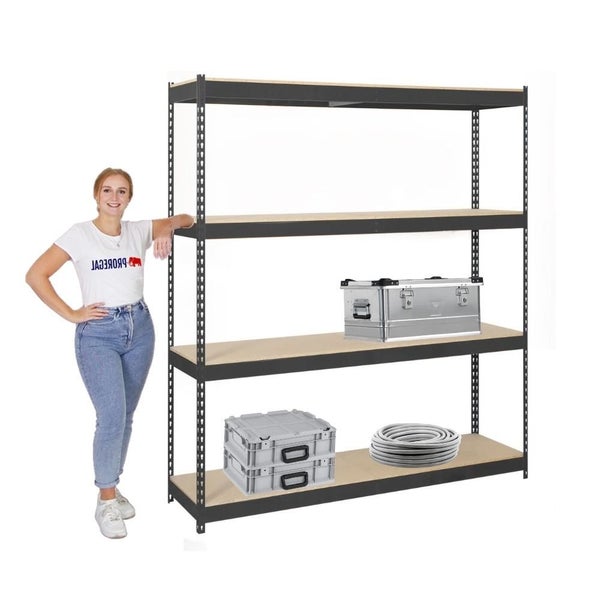 Schwerlastregal WOOD BEAST FOUR | HxBxT 200x240x60cm | 4 Ebenen | Fachlast 400kg | Anthrazit | Weitspannregal Werkstattregal Lagerregal Kellerregal Gargenregal