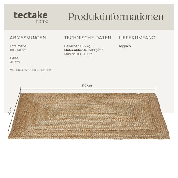 Handgewebter Teppich tectake strapazierfähig und pflegeleicht verschiedene Größen 60 x 110 cm