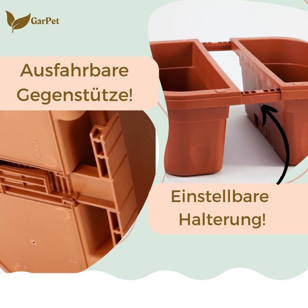 GarPet Balkonkasten mit ausfahrbarer Gegenstütze und einstellbarer Halterung