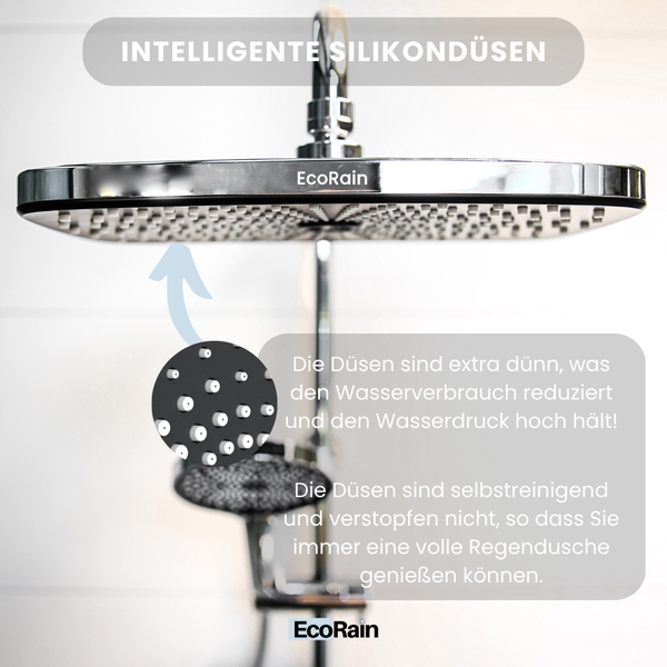 EcoRain 30% Wassersparender Regenduschkopf Melvin 30 CM mit Wand-Duscharm - Hoher Wasserdruck - Universeller Anschluss - Anti-Kalk Duschkopf - Chrom