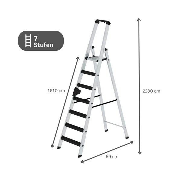 PROREGAL Stufen-Stehleiter Einseitig Begehbar mit Clip-Step Relax 7 Stufen