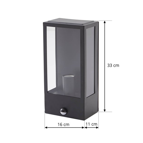 Lindby Wandleuchte außen Ilana mit Bewegungsmelder (spritzwassergeschützt in Schwarz aus Edelstahl (1 flammig, E27) - Wandlampe für Außenwand/Hauswand Haus Terrasse und Balkon