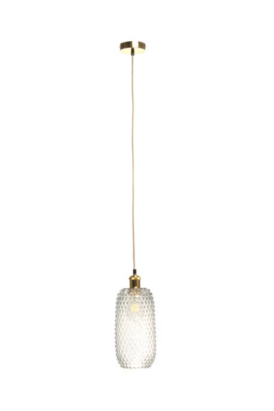 Retro Hängelampe aus Glas schmal, Vintage Pendelleuchte klar gold 27 cm | Wohnzimmer Esszimmer Leuchte