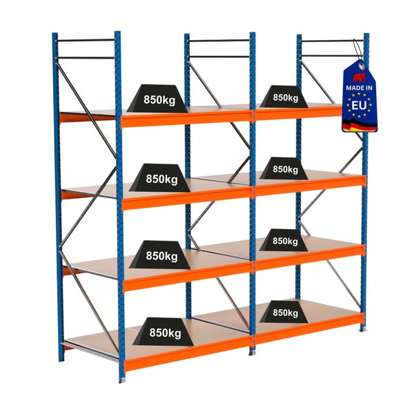 Regal mit Traglastangabe 850 Kilogramm und Herkunftskennzeichnung Europäische Union