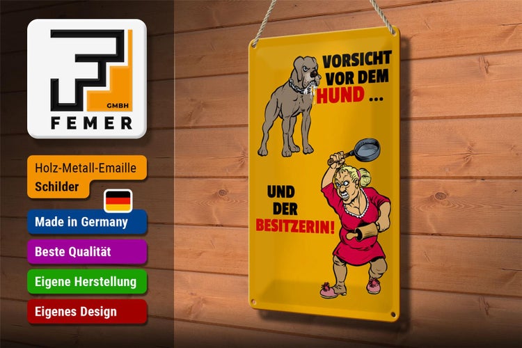 Blechschild Spruch 20x30cm Vorsicht vor Hund & der Besitzerin