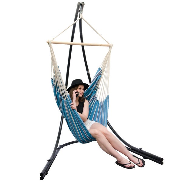 XXL Hängesessel Relaxsessel 185x130cm bis 150kg mit blauen Streifen