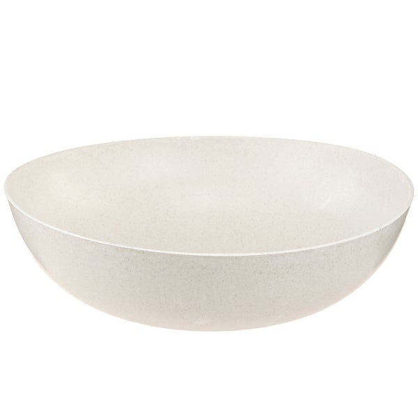 Runde beige Kunststoffschale in Steinoptik.