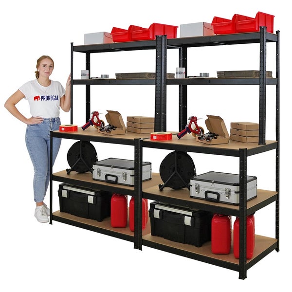 PROREGAL Mega Deal 2x Profi Werkbank GIANT BEAST HxBxT 180x100x60cm Fachlast 175kg Schwarz, Werkbankregal, SArbeitstisch