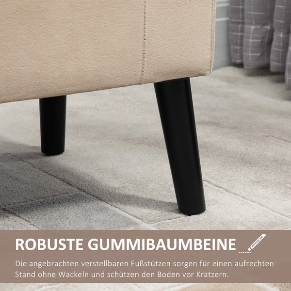 Detailansicht eines Möbels mit Beinen aus Gummibaumholz.