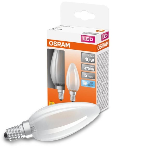 Osram LED Lampe ersetzt 40W E14 Kerze - B35 in Weiß 4W 470lm 4000K 2er Pack