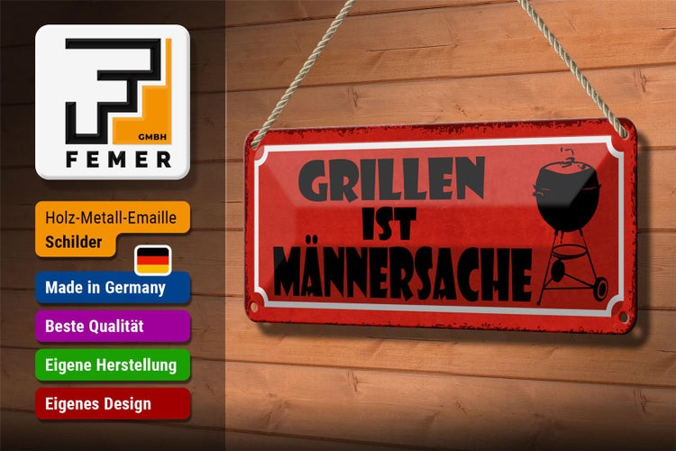 Blechschild Spruch 27x10cm Grillen ist Männersache rotes Schild