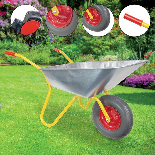 Profi Schubkarre Ravendo BD 1002 – 100 L Metallmulde, 150 kg Tragkraft, pannensicheres PU-Rad mit Kugellager, gelb
