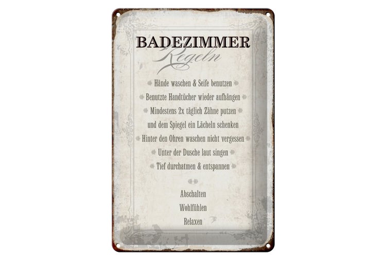 Blechschild Spruch 20x30cm Badezimmer Regeln Haus Schild