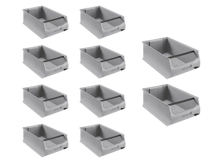 PROREGAL SparSet 10x Graue Sichtlagerbox 5.1 mit Griffstange HxBxT 20 x 30 x 50 cm 21,8 Liter Sichtlagerbehälter
