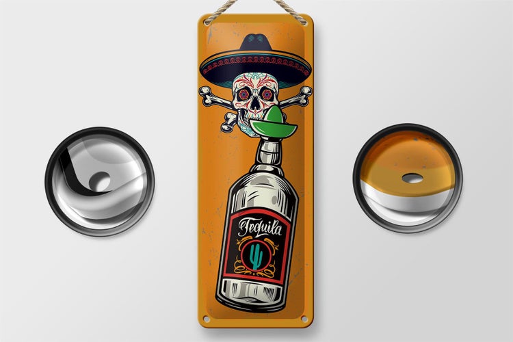 Blechschild Spruch Totenkopf Tequila 10x27cm Dekoration