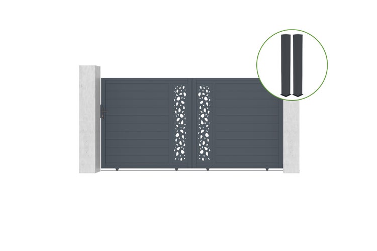 Schiebetor 3,5m SUNNY H.180cm graues Aluminium + 2 Pfosten 20x20cm H.190cm