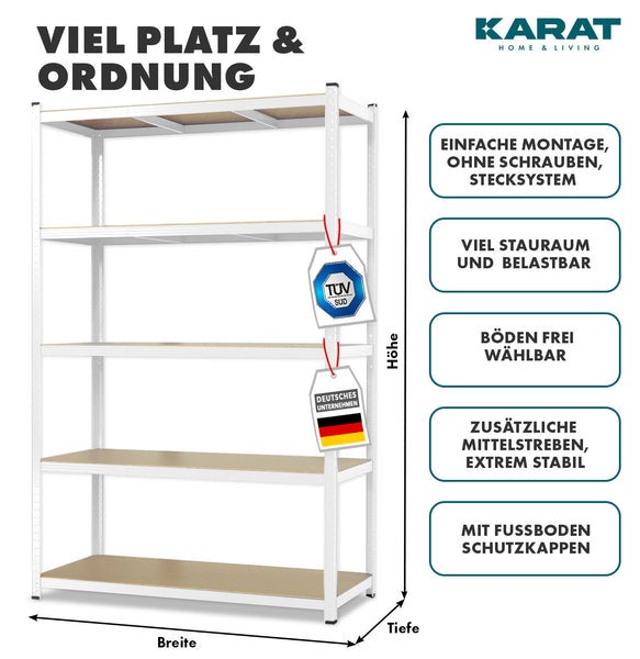 FLOORDIREKT Schwerlastregal - Universal einsetzbar - Weiß - 220 x 90 x 45 cm - Traglast 875 kg