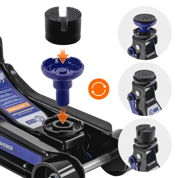 ECD Germany Hydraulischer Wagenheber bis 2,5T, TÜV/GS Zertifiziert, Hubhöhe 80-360 mm, 2x Gummiauflage & SUV-Adapter, KFZ Hydraulischer Rangierwagenheber mit 360° Rollen, PKW Radwechsel Montagehilfe