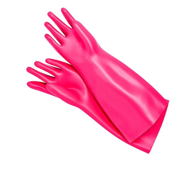 Haushaltshandschuhe aus Gummi mit langen Stulpen für Reinigungsarbeiten.