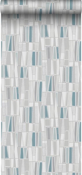 Borastapeter Tapete geometrisches Motiv Grau und Türkis - 53 cm x 10.05 m - 660036