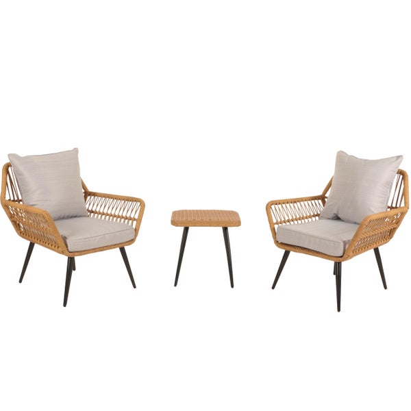 Gartenmöbelset mit zwei Sesseln aus Rattan und einem Tisch