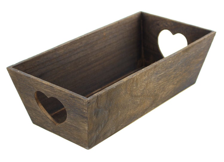 FRANK FLECHTWAREN | Holzkiste Herz, braun, HOLZ, 40 x 20 x 13 cm, ohne Inhalt