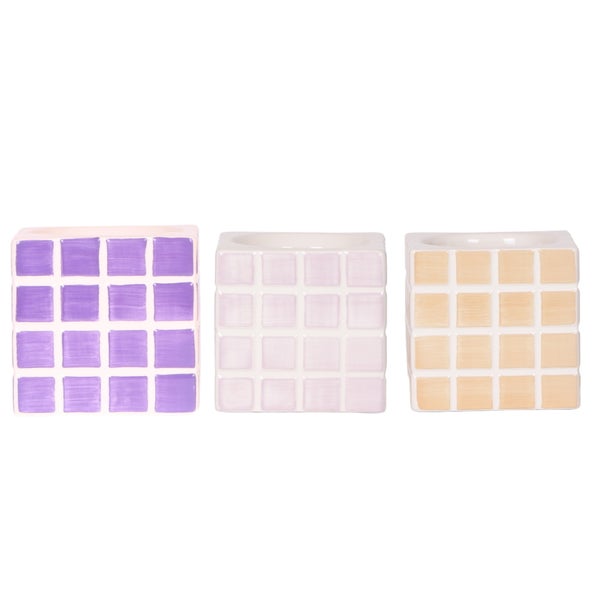 Übertopf-Trio Mosaik-Würfel - Set mit 3 bunten Töpfen - rosa-violett - für 9cm Töpfe