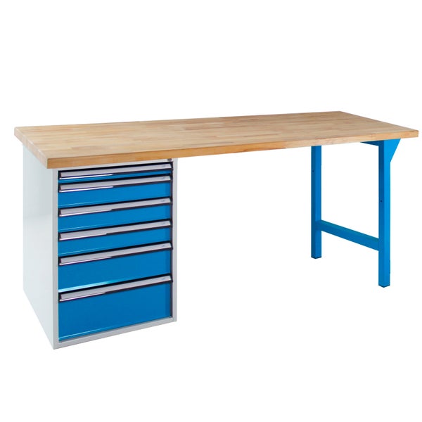 PROREGAL Werkbank Giant Rhino Plus mit 6 Schubladen HxBxT 84 x 200 x 70 cm Traglast 500 kg Blau Blau