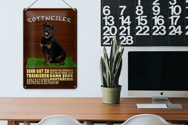 Blechschild Spruch 20x30cm Rottweiler Hund ungern allein