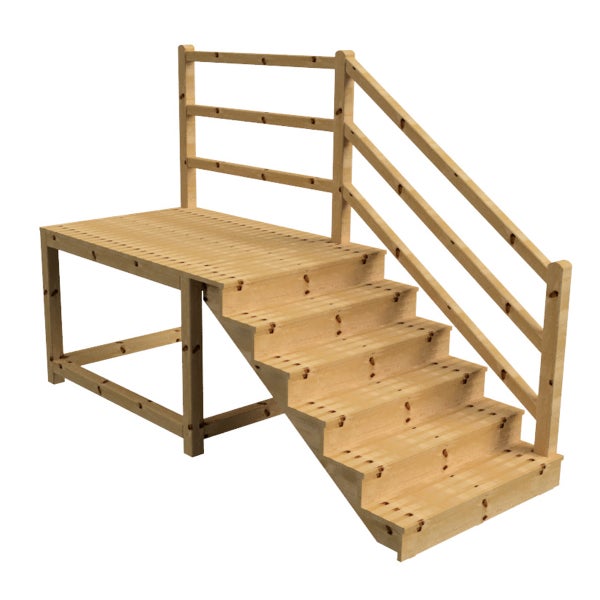 Holzterrasse mit Treppe und Geländer