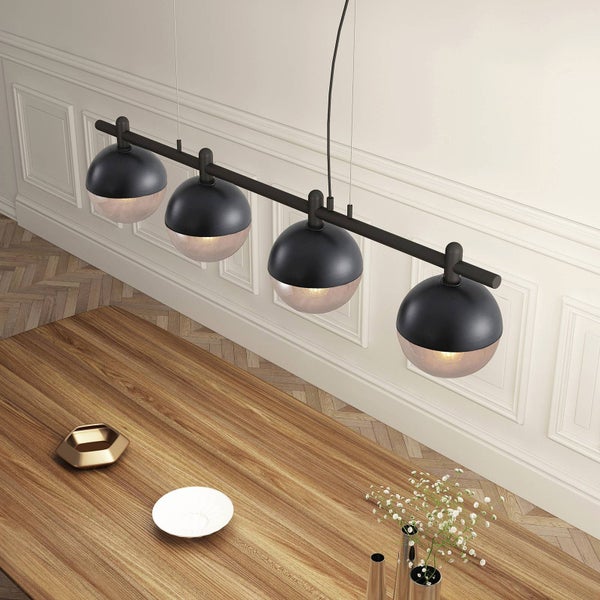 Lucande Pendelleuchte Dustian (Design, Modern) in Schwarz aus Glas (4 flammig E27) - Design-Hängeleuchte Esstischlampe Hängelampe Hängeleuchte Wohnzimmerleuchte