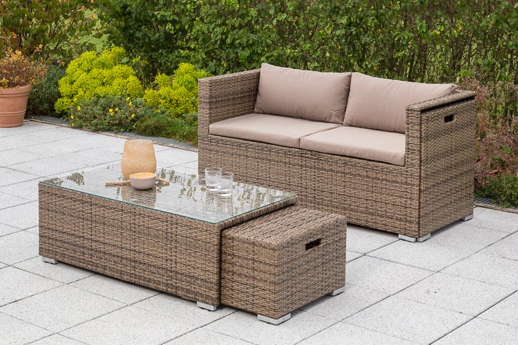 Vigo Gartenlounge Set, 1 Bank, 2 Sessel, 2 Hocker, inkl. Auflagen, 1 Tisch