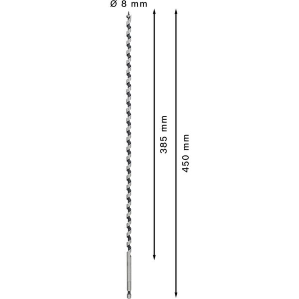 Holzbohrer, 8 mm Durchmesser, 385 mm Spirallänge, 450 mm Gesamtlänge