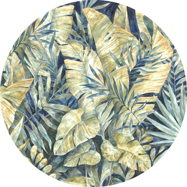 Komar selbstklebende runde Tapete Feuilles Tropicales Blau und Grün - Ø 125 cm - 611164