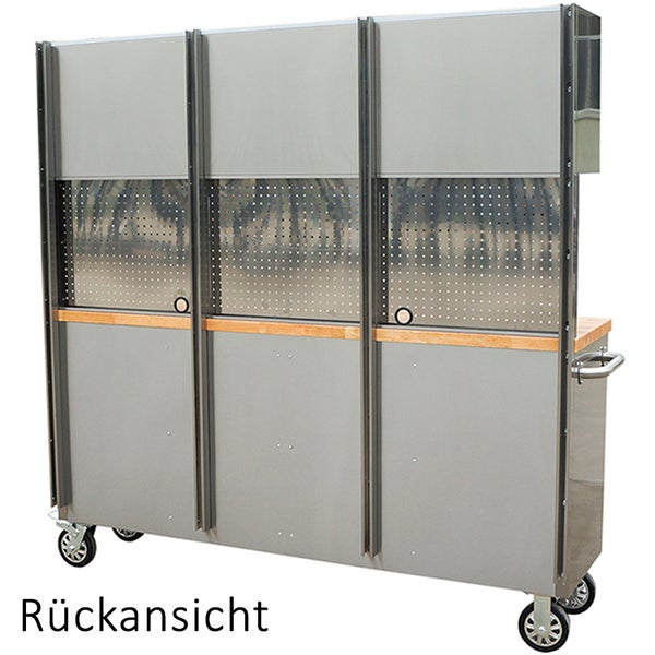 Ondis24 Werkstatt mit Lochwand und Schrank 198 cm Edelstahl, rollbar