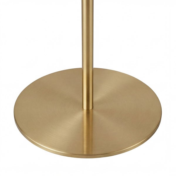 Runder Lampenfuß aus Metall in Messingoptik mit gebürsteter Oberfläche und senkrechter Stange.