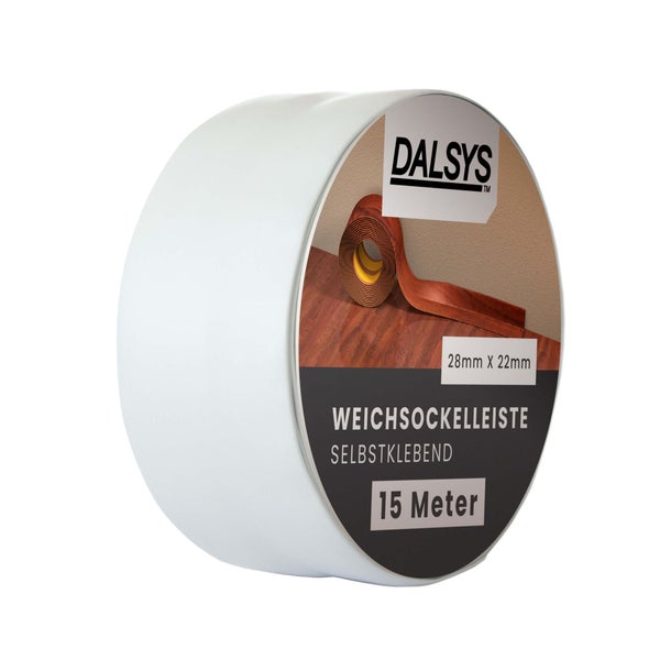 Dalsys Weichsockelleiste selbstklebend, 15 Meter, 28 mal 22 Millimeter, weiß
