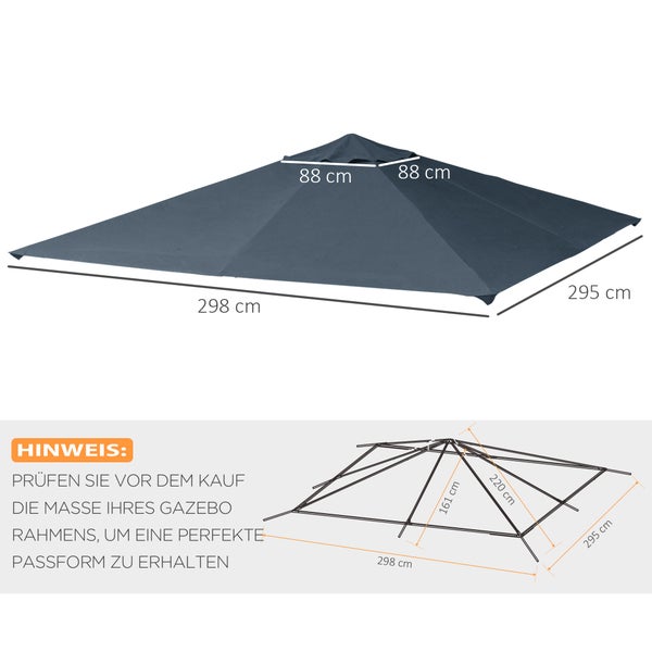 Outsunny Ersatzdach für Gartenpavillon, 3 x 3 m, Sonnenschutz Polyester, Dunkelgrau