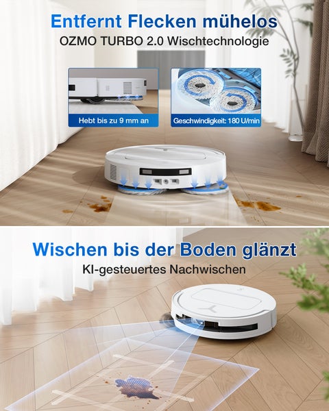 Saugroboter mit Wischfunktion in Anwendung auf Holzboden
